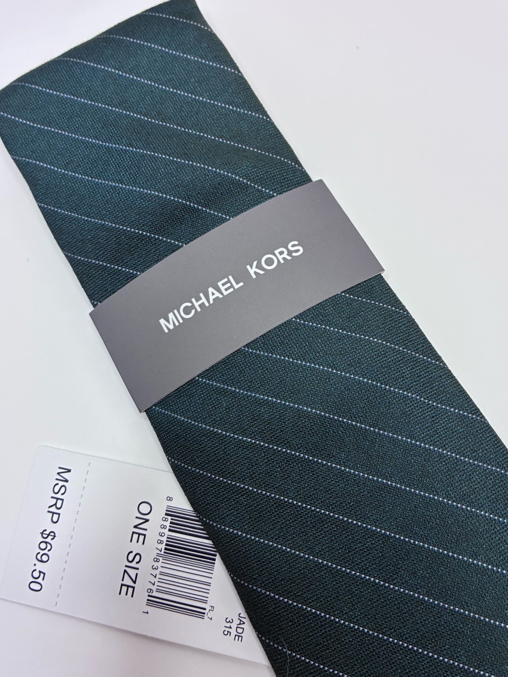 NWT Michael Kors Mens Necktie Jade Green Horn Stripe Silk Blend One Size Classic